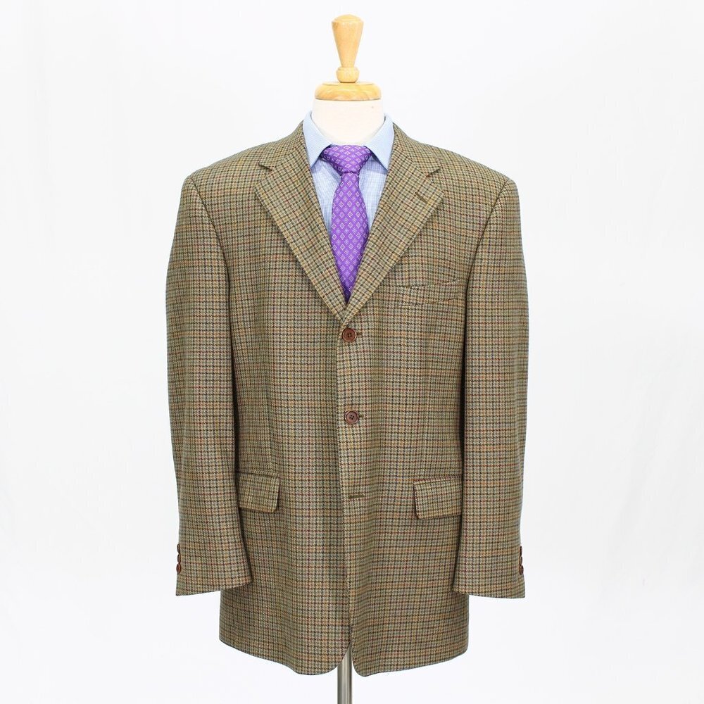 Bill Blass 43R Brown Check 3-Button Sport Coat Blazer Jacket V993